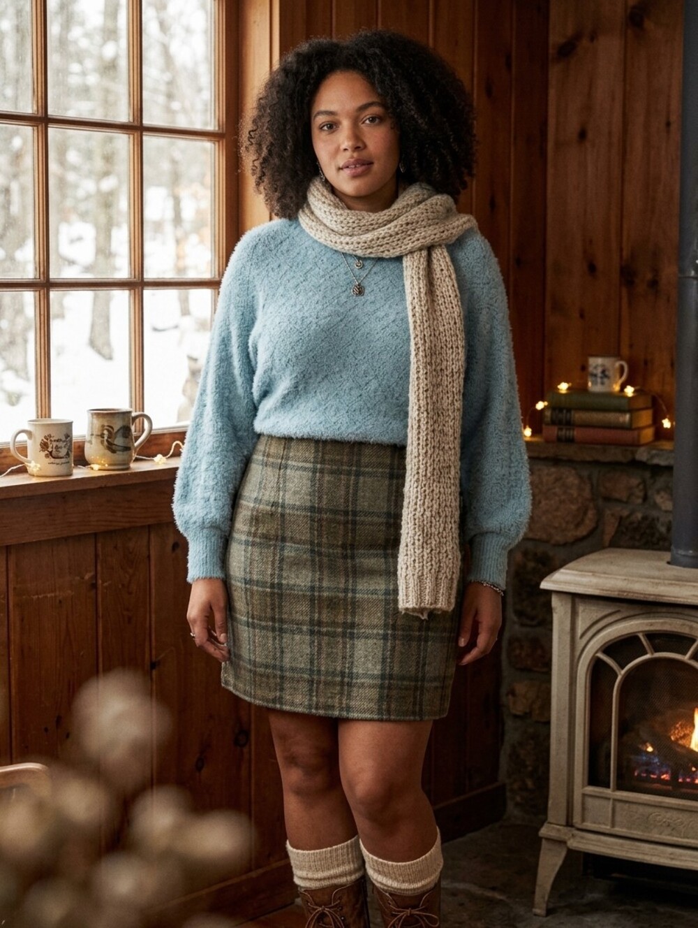 Oliver O Blue Fuzzy Knit Sweater V-Neck Size Large Cottagecore Cozy Winter